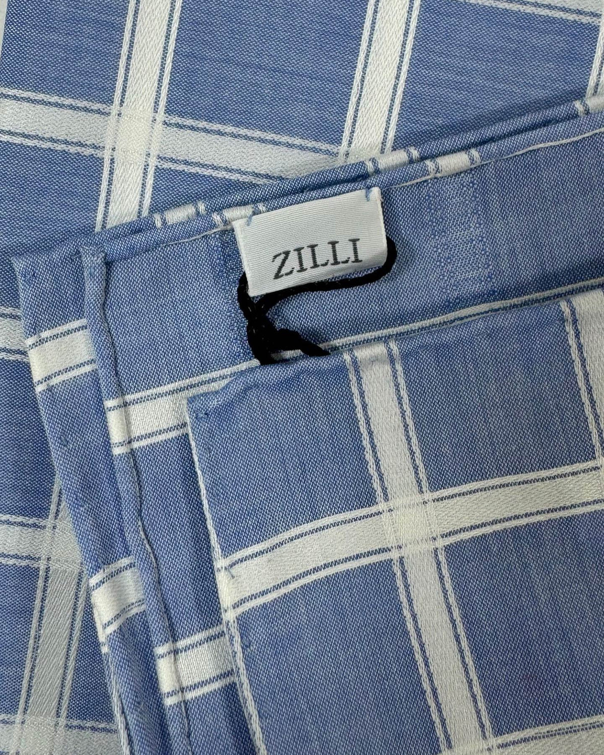 Zilli Cotton Pocket Square Royal Blue White Check FINAL SALE