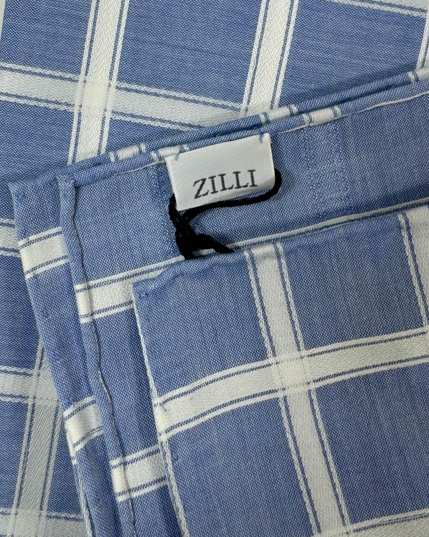 Zilli Cotton Pocket Square Royal Blue White Check - FINAL SALE