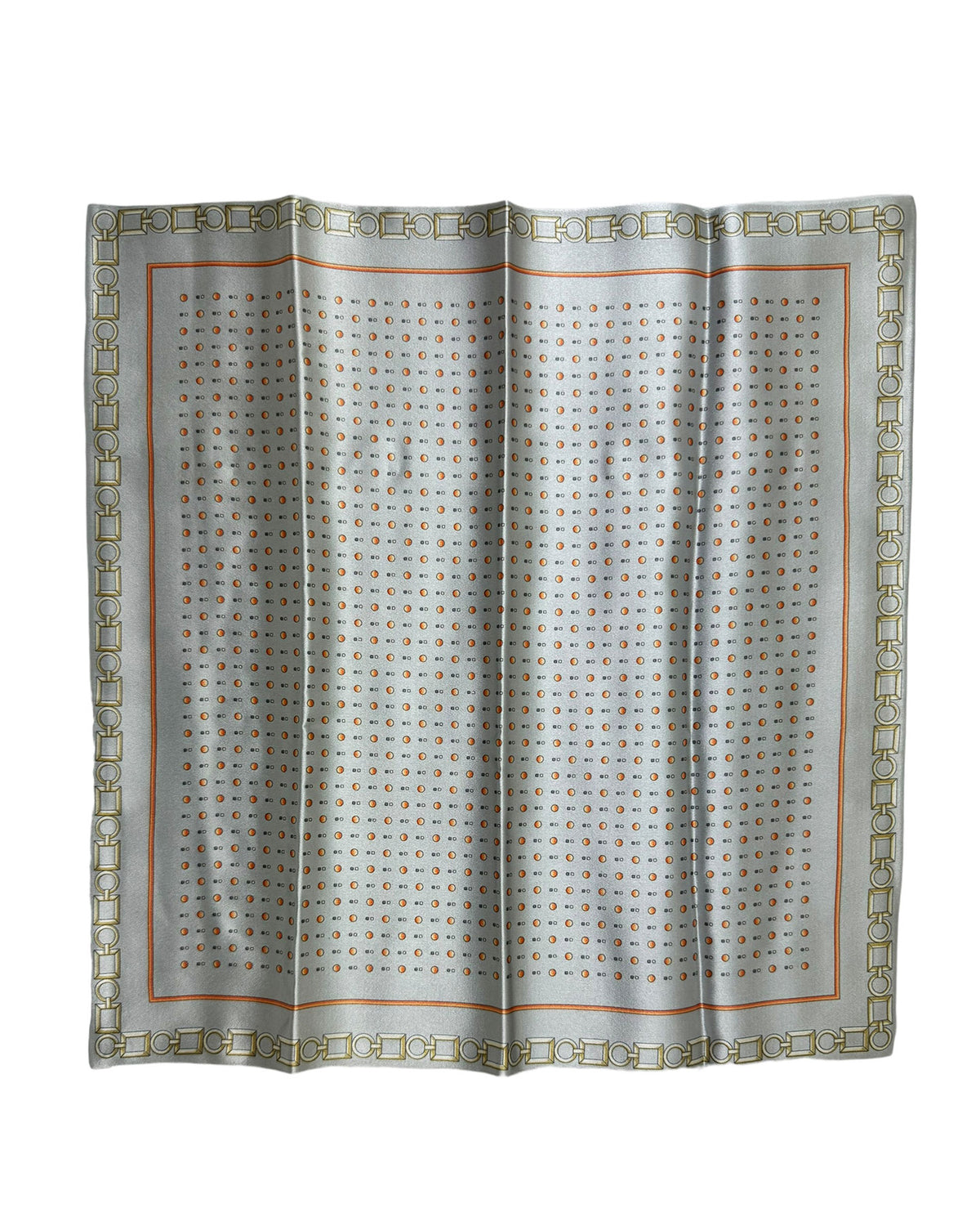 Zilli Silk Pocket Square Gray Orange-Gold Silver Design FINAL SALE