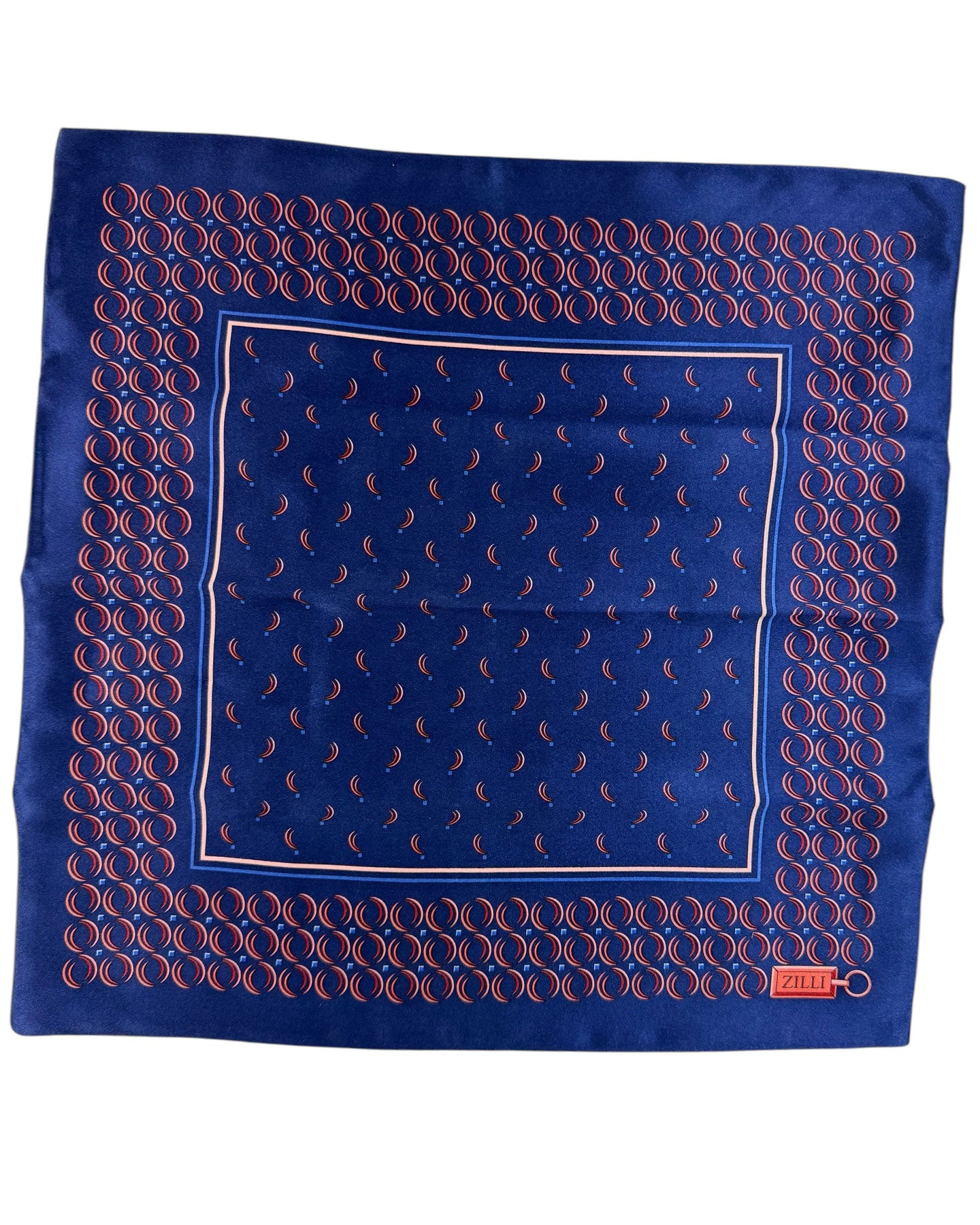 Zilli Silk Pocket Square Dark Blue Pink