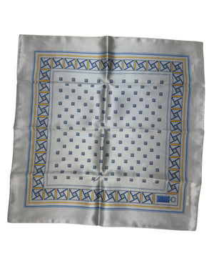 Zilli Silk Pocket Square Gray Royal Blue Orange Design
