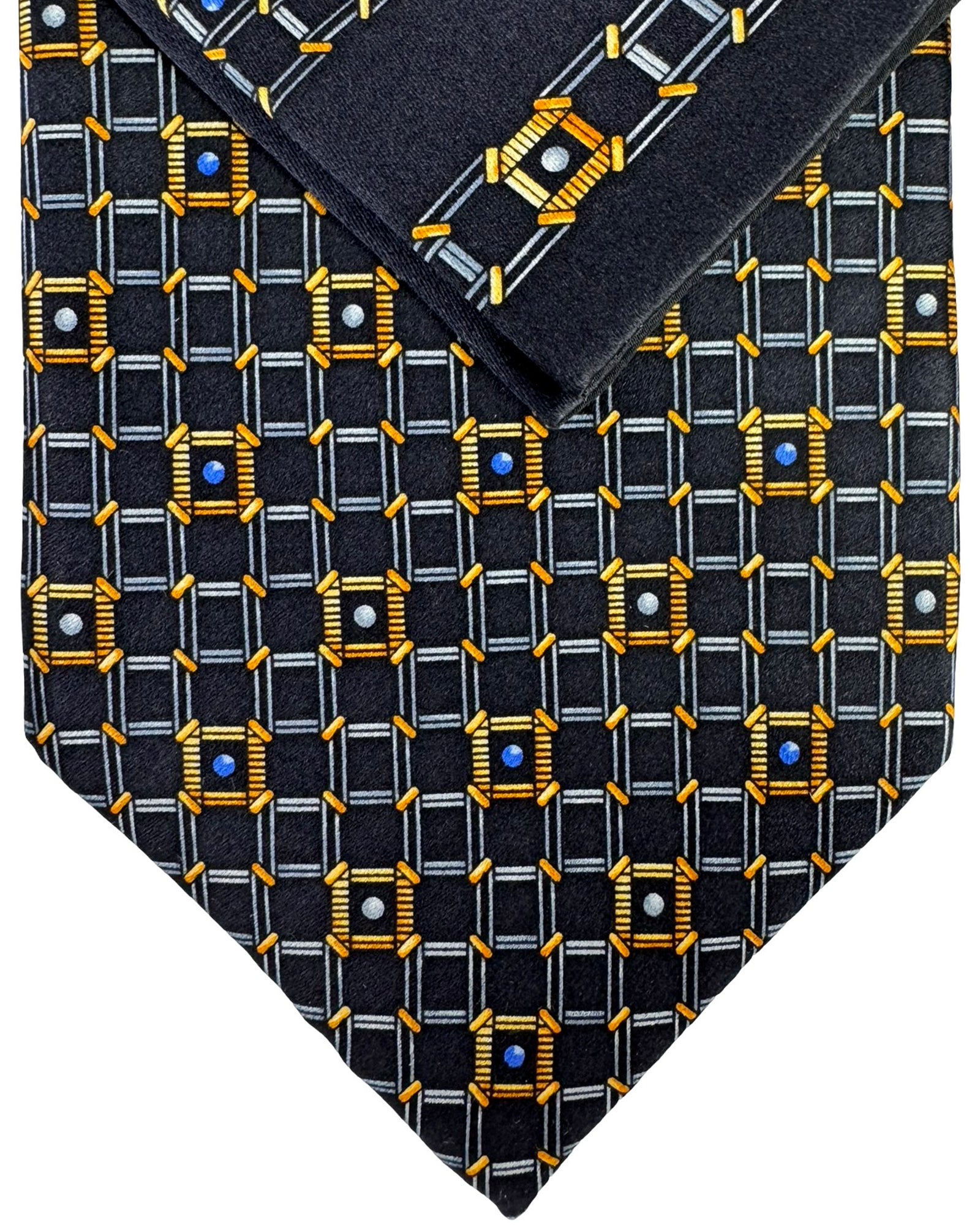 Zilli Silk Tie & Matching Pocket Square Set Black Gray Gold