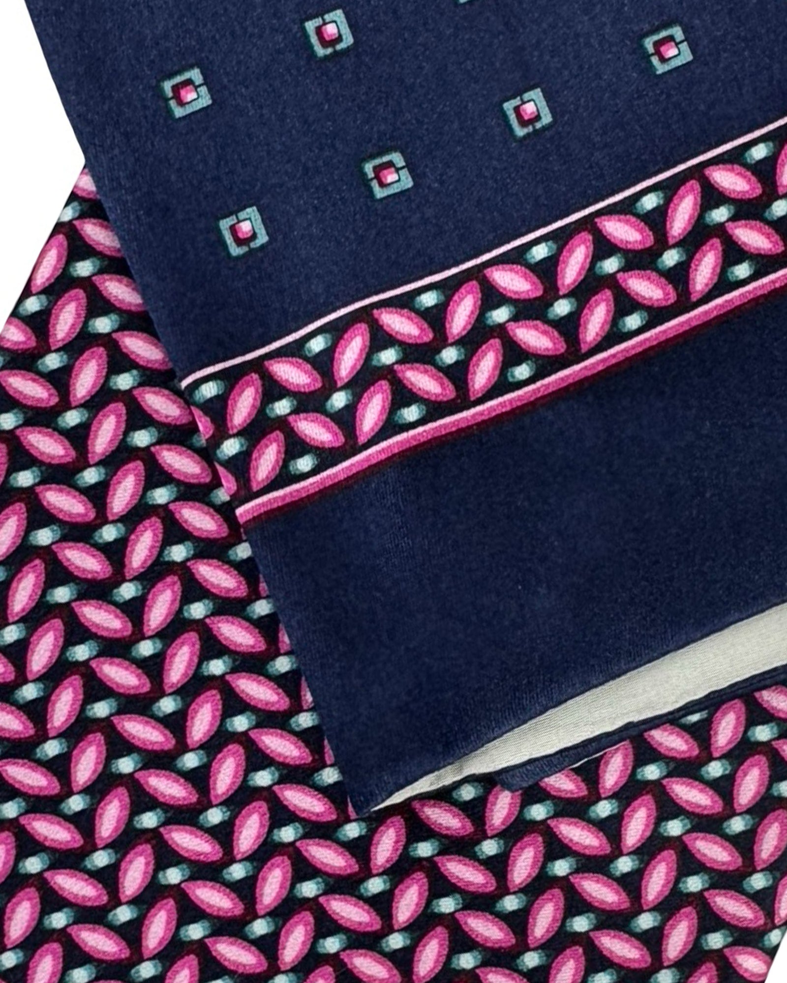 Zilli Silk Tie & Matching Pocket Square Set Dark Blue Pink