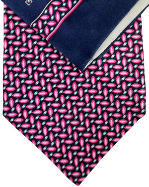 Zilli Silk Tie & Matching Pocket Square Set Dark Blue Pink