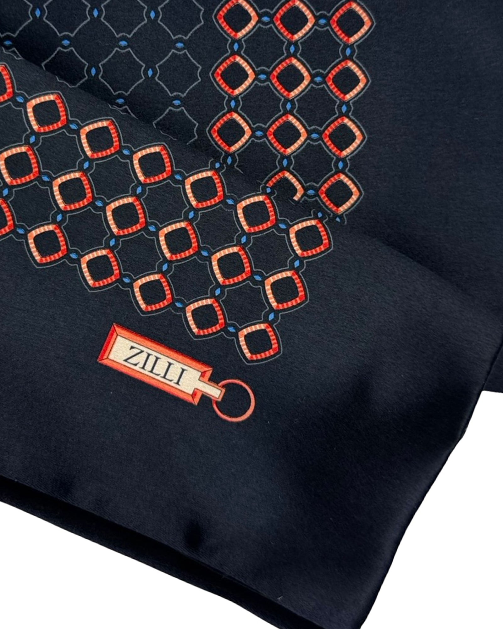 Zilli Silk Pocket Square Black Red Pink Blue Design