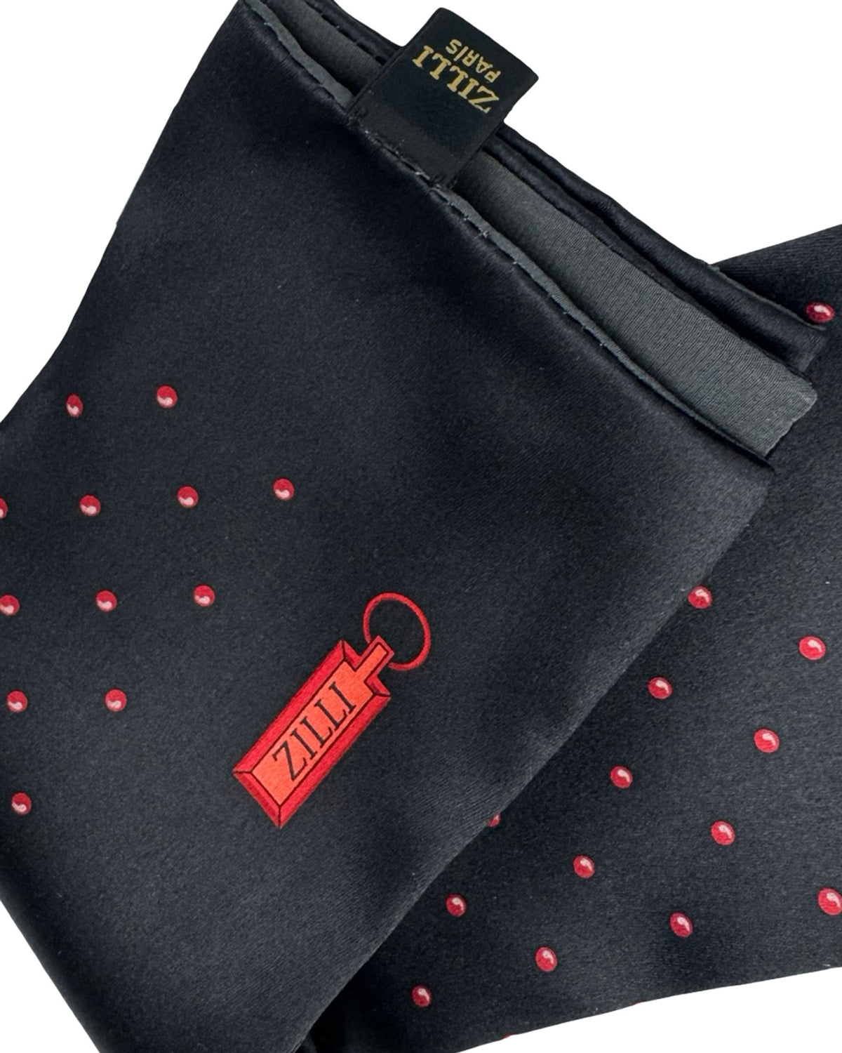 Zilli Paris Silk Pocket Square Black Red Dots