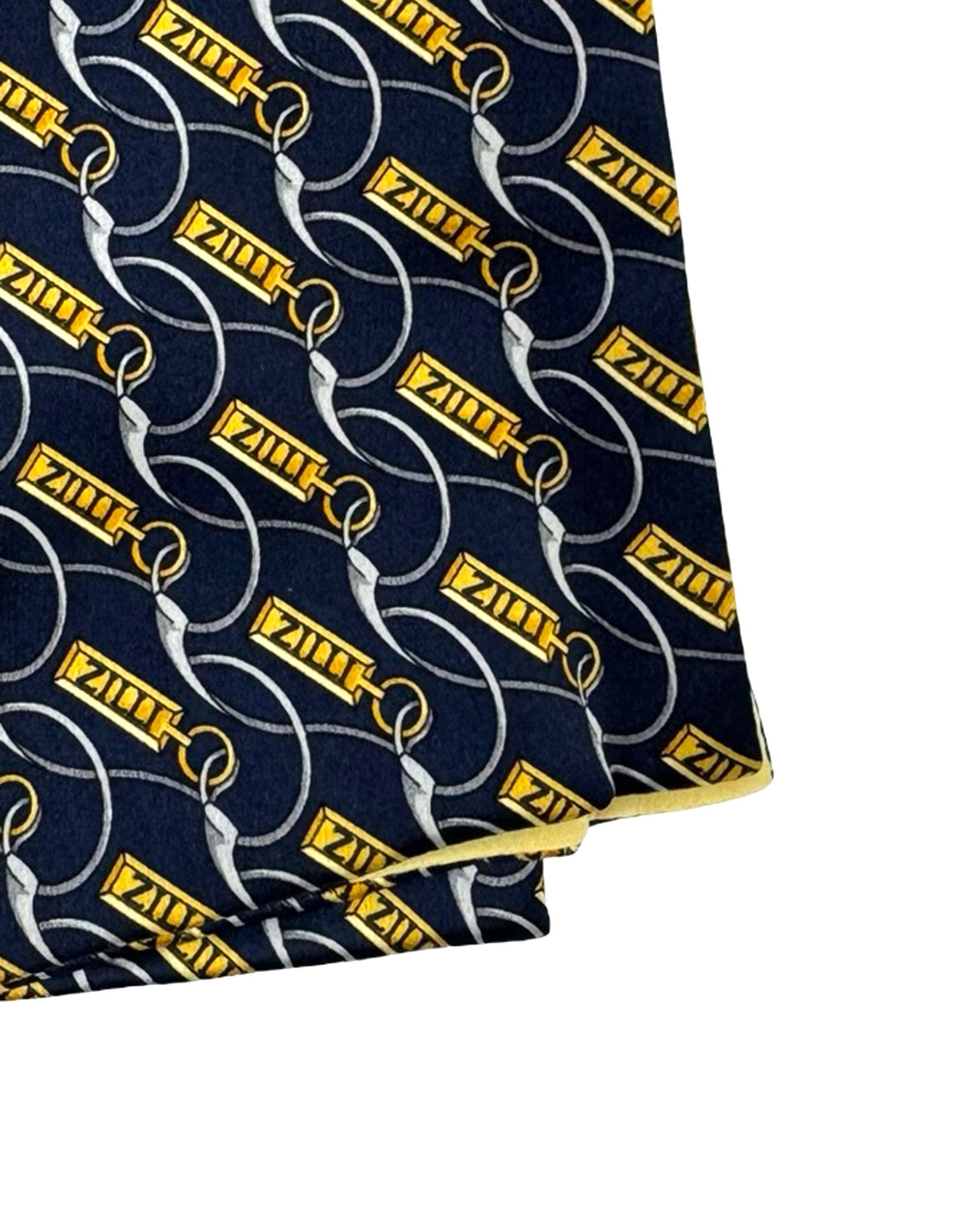 Zilli Silk Pocket Square Black Gold Logo SALE
