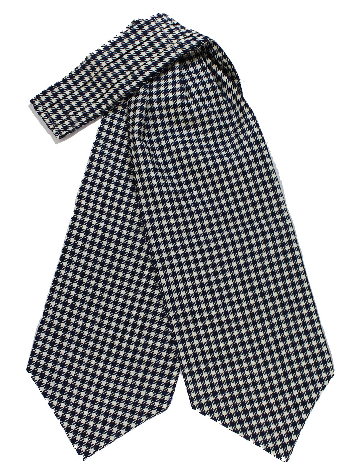 Luigi Monaco Silk Ascot Tie Navy White-Silver Houndstooth - Hand Made in Italy