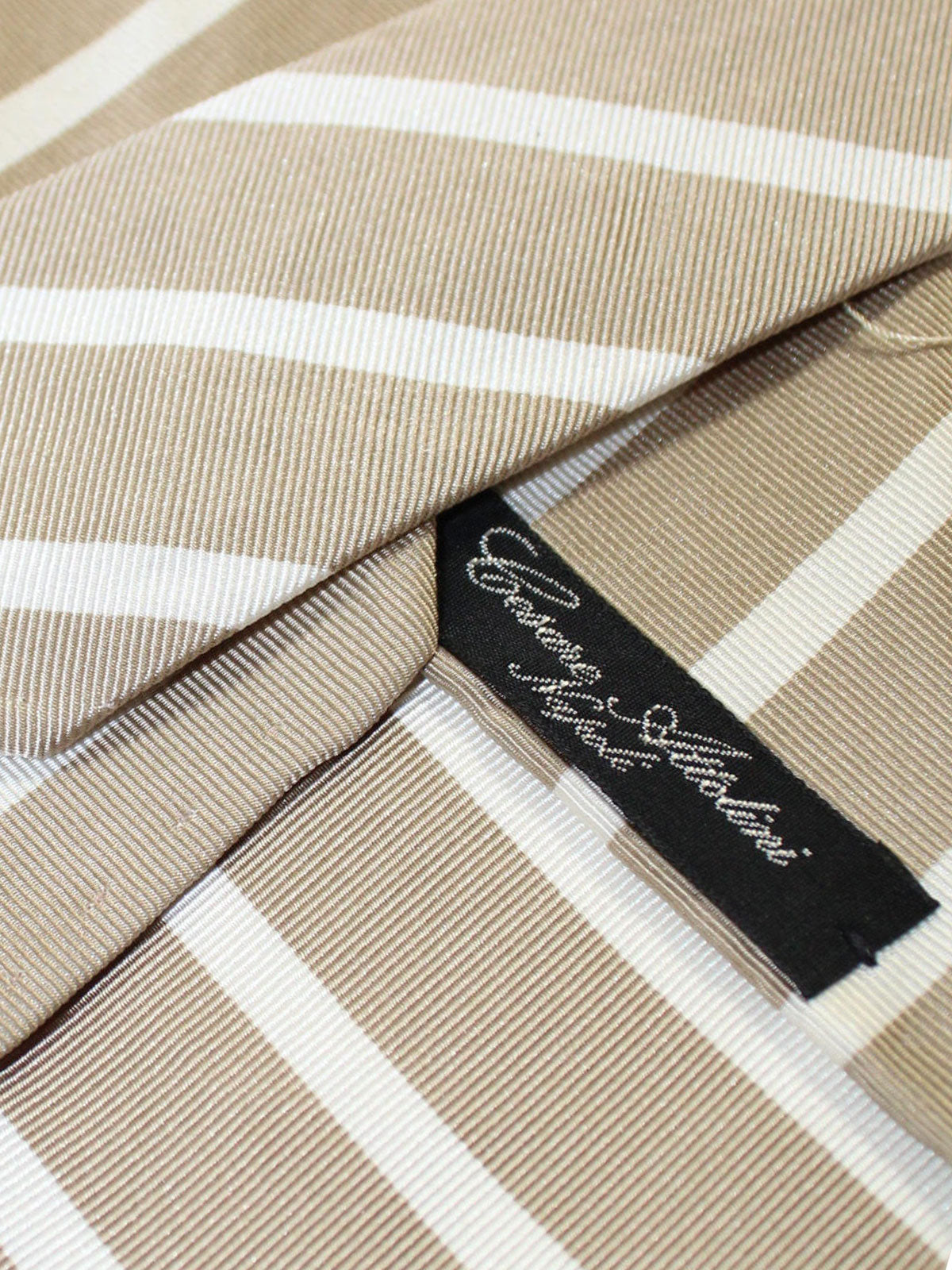 Cesare Attolini Unlined Tie Taupe White Stripes