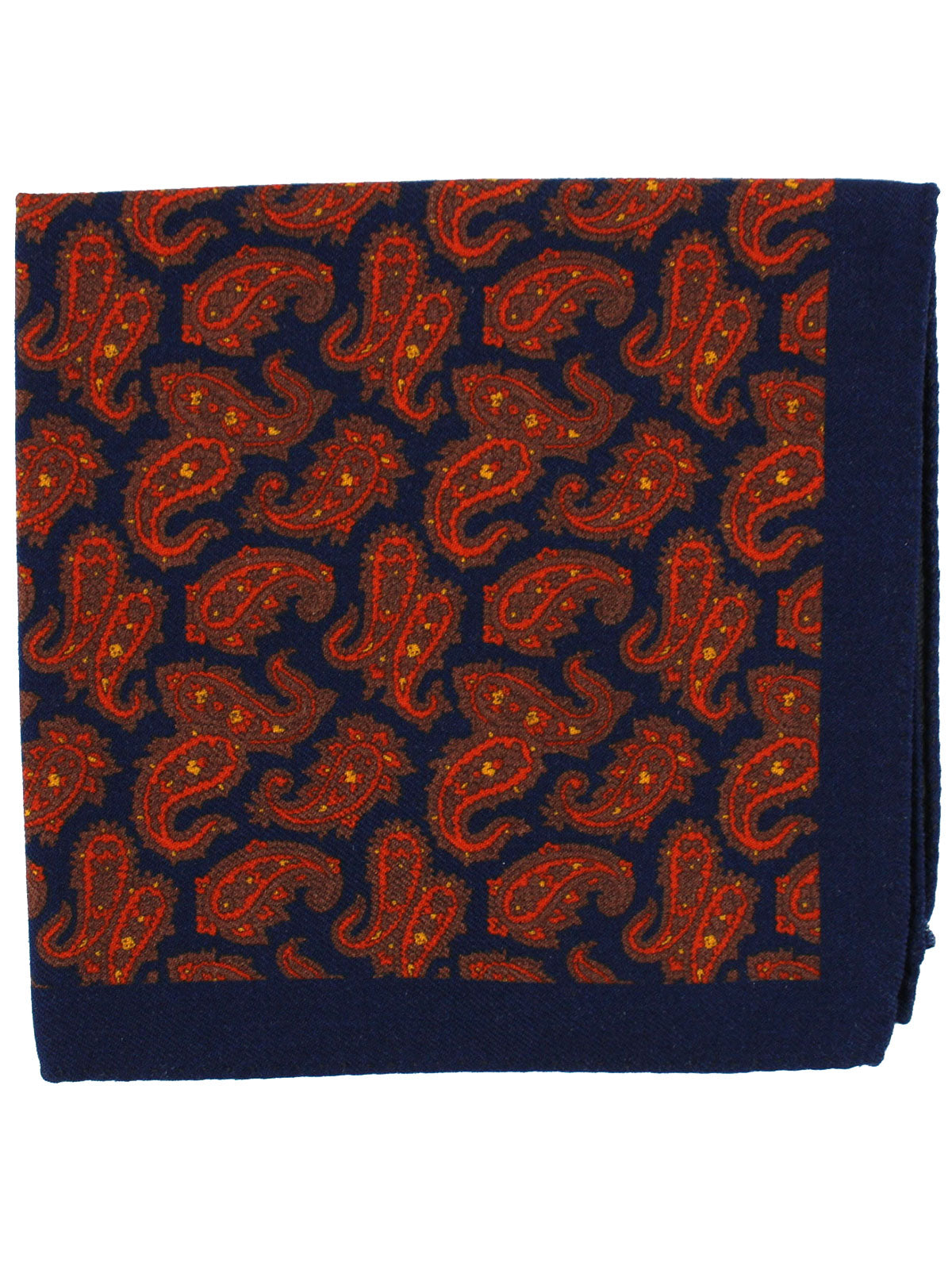 Luigi Borrelli Wool Pocket Square Dark Blue Brown Paisley Design