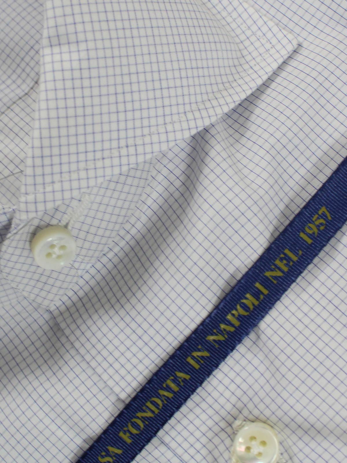 Luigi Borrelli Dress Shirt ROYAL COLLECTION White Navy Mini Grid 40 - 15 3/4 SALE