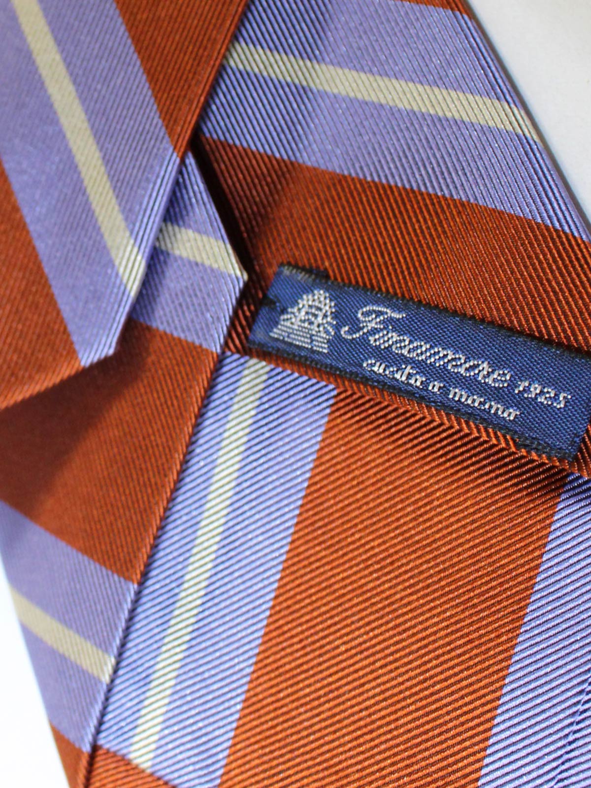 Finamore Sevenfold Tie Rust Brown Lilac Stripes SALE
