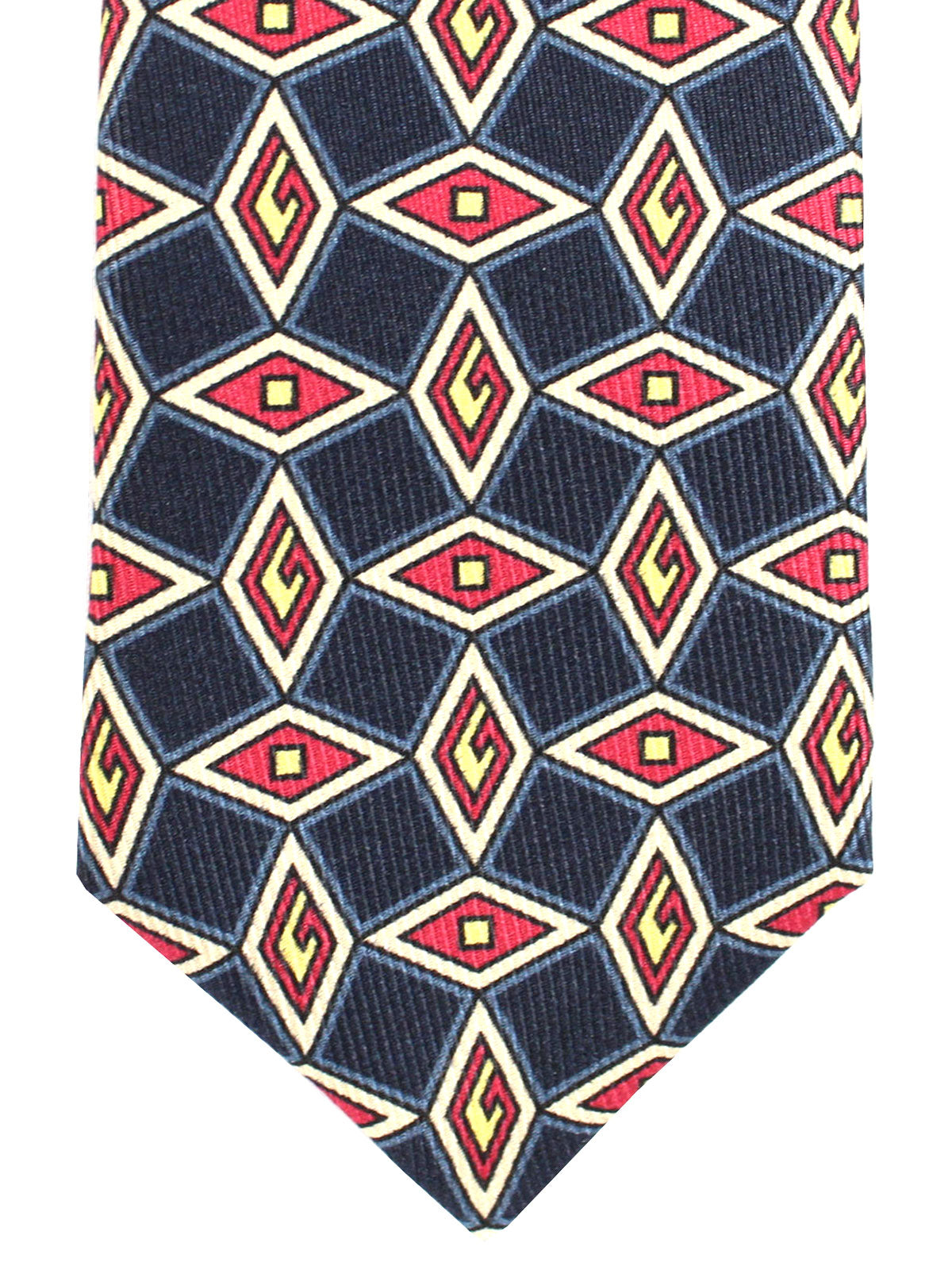 Gucci Silk Tie Navy Maroon Geometric Design - Narrow Necktie