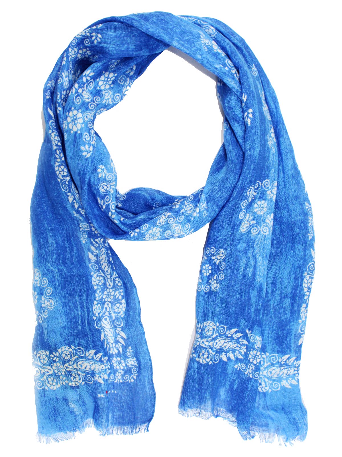 New Kiton Linen Scarf Royal Blue Floral 