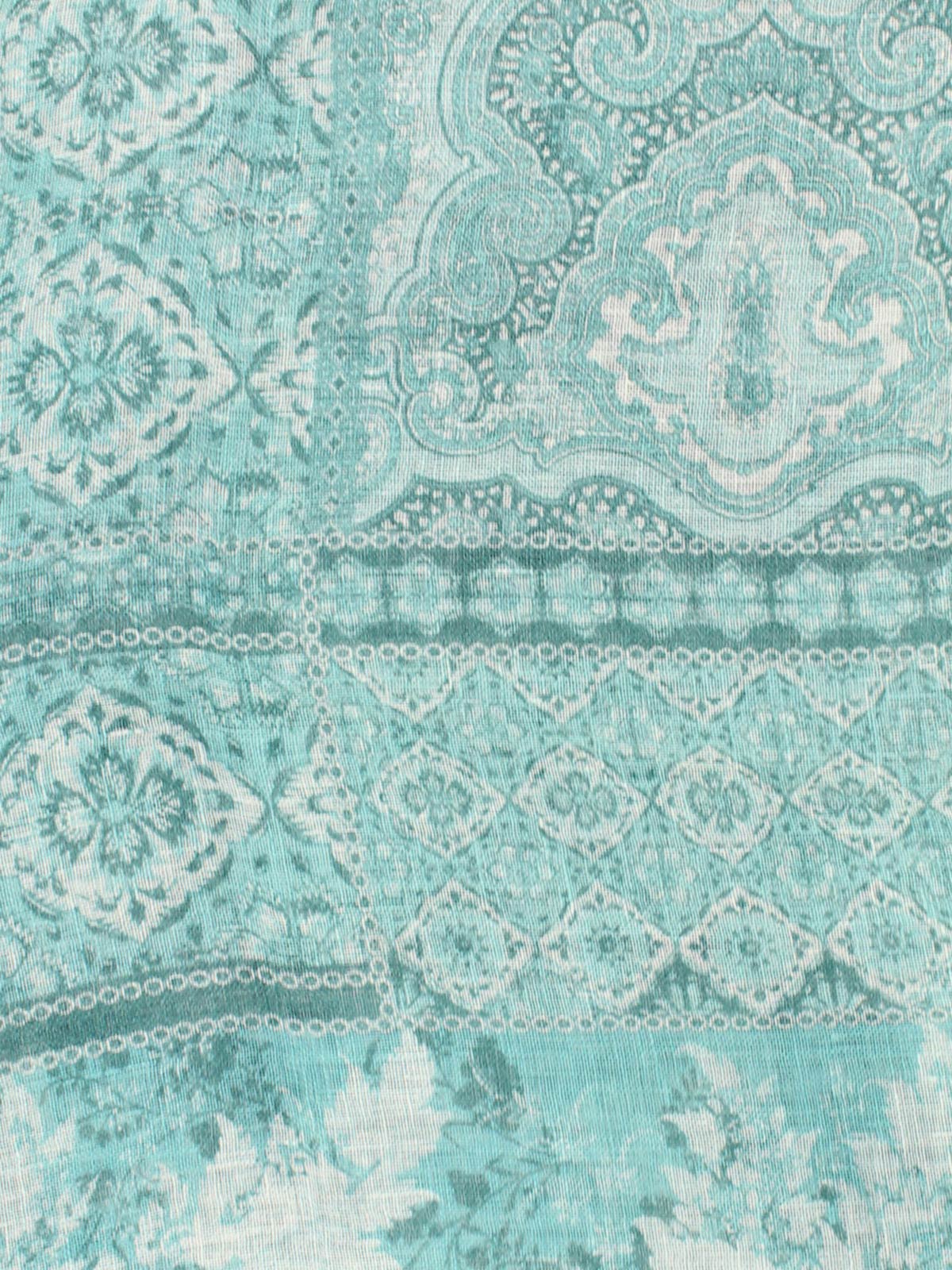 Kiton Scarf Aqua Turquoise Patch Design - Linen Silk Shawl