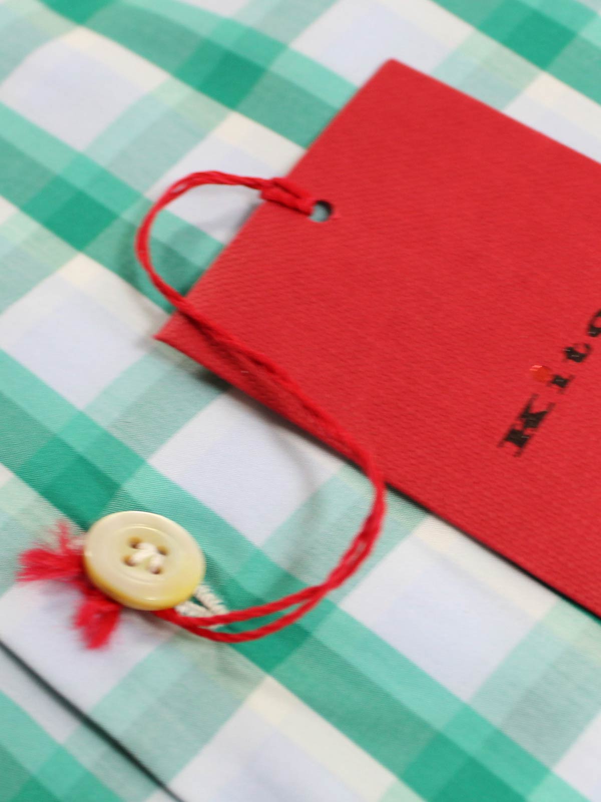 Kiton Shirt White Turquoise Green Check 39 - 15 1/2 REDUCED - SALE