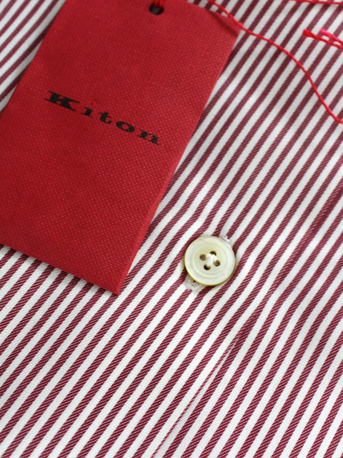 Kiton Dress Shirt White Maroon Stripes 43 - 17