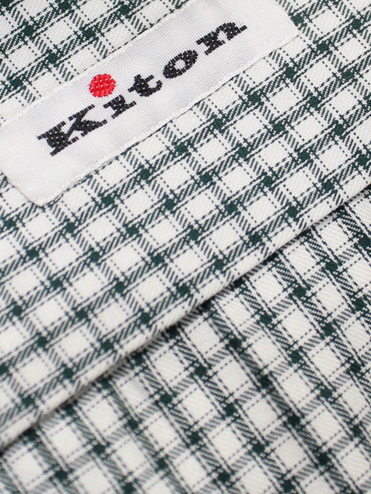 Kiton Dress Shirt White Green Check 