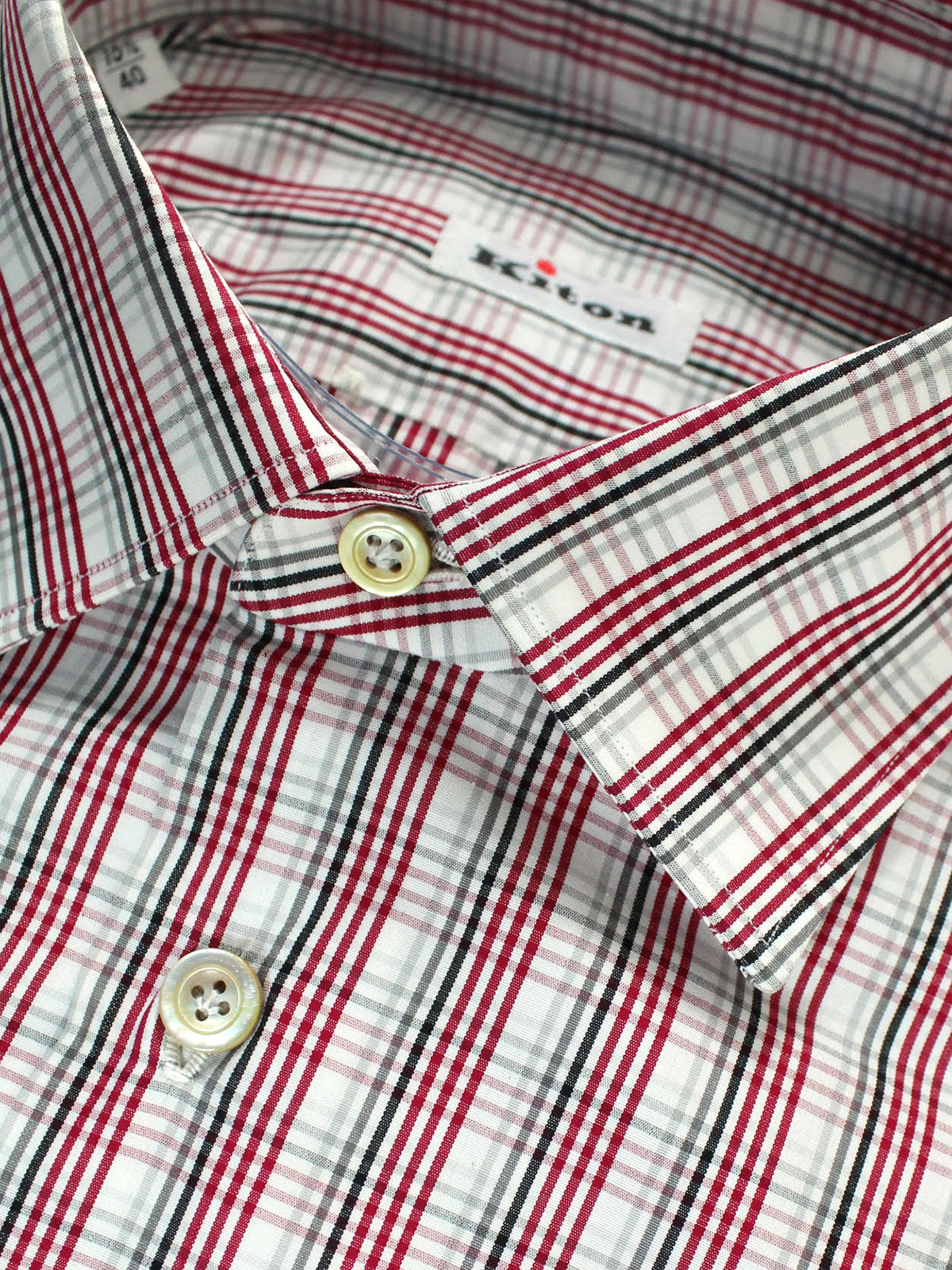Kiton Sport Shirt Red Gray Glen Check 40 - 15 3/4