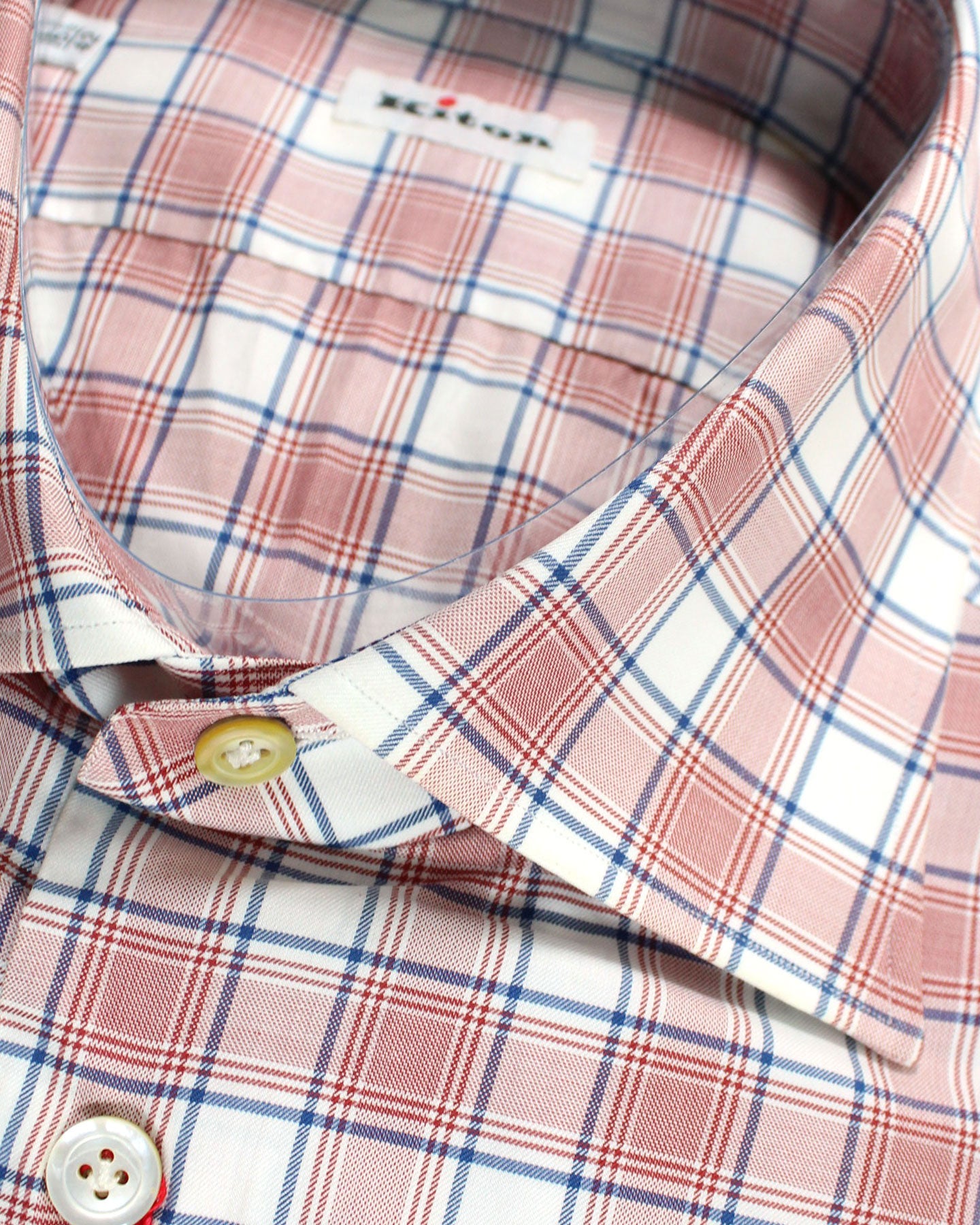 Kiton Shirt White Burgundy Navy Plaid 42 - 16 1//5