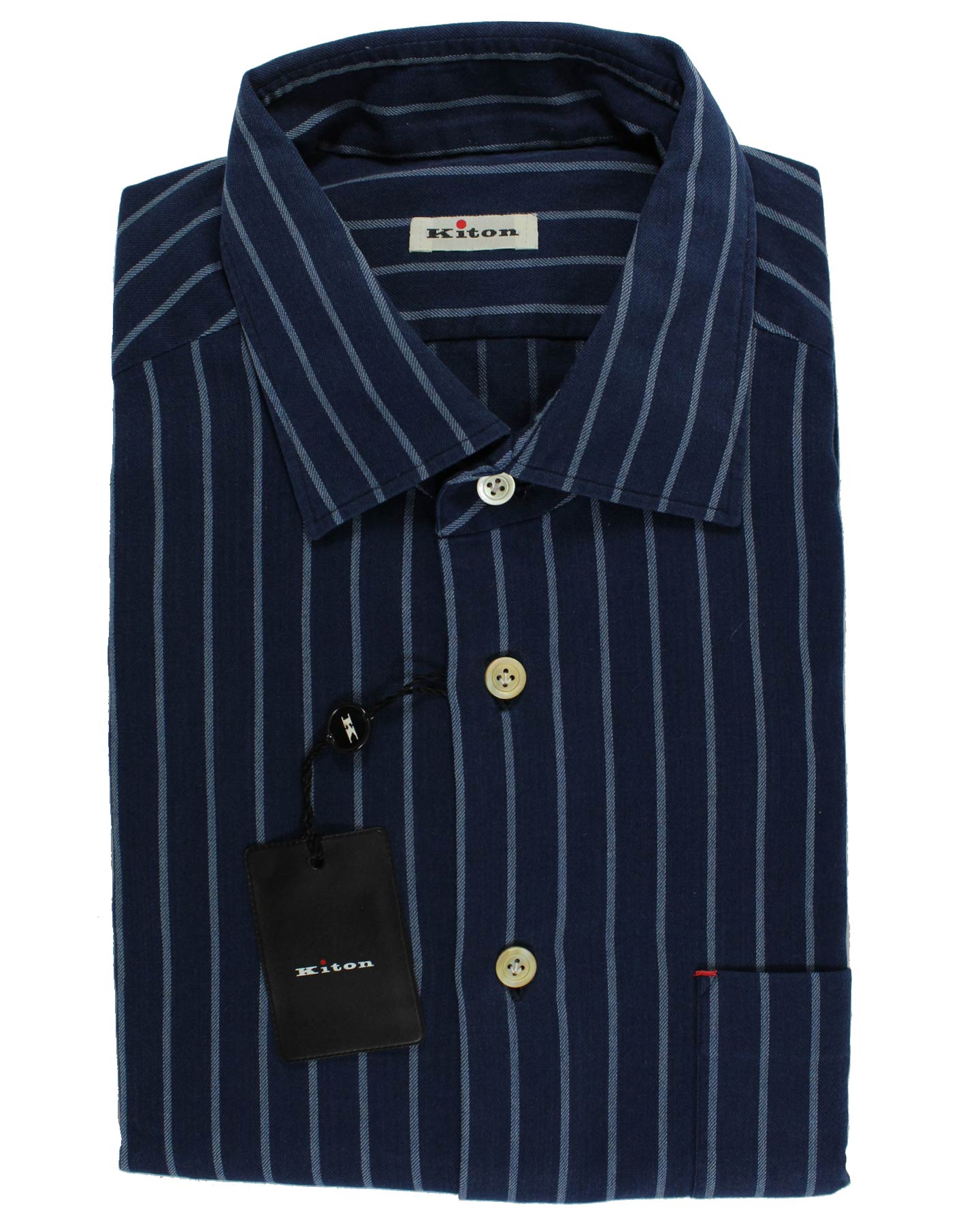 Kiton Shirt Dark Blue Stripes - Flannel Cotton