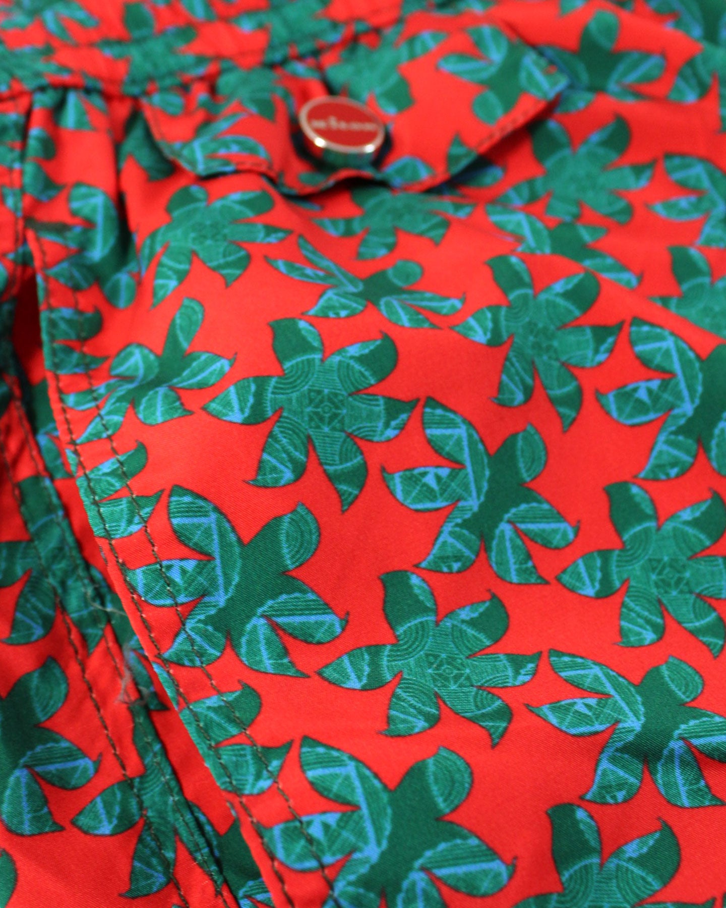Kiton Swim Shorts L Red Blue Green Leaves - Men Swimwear