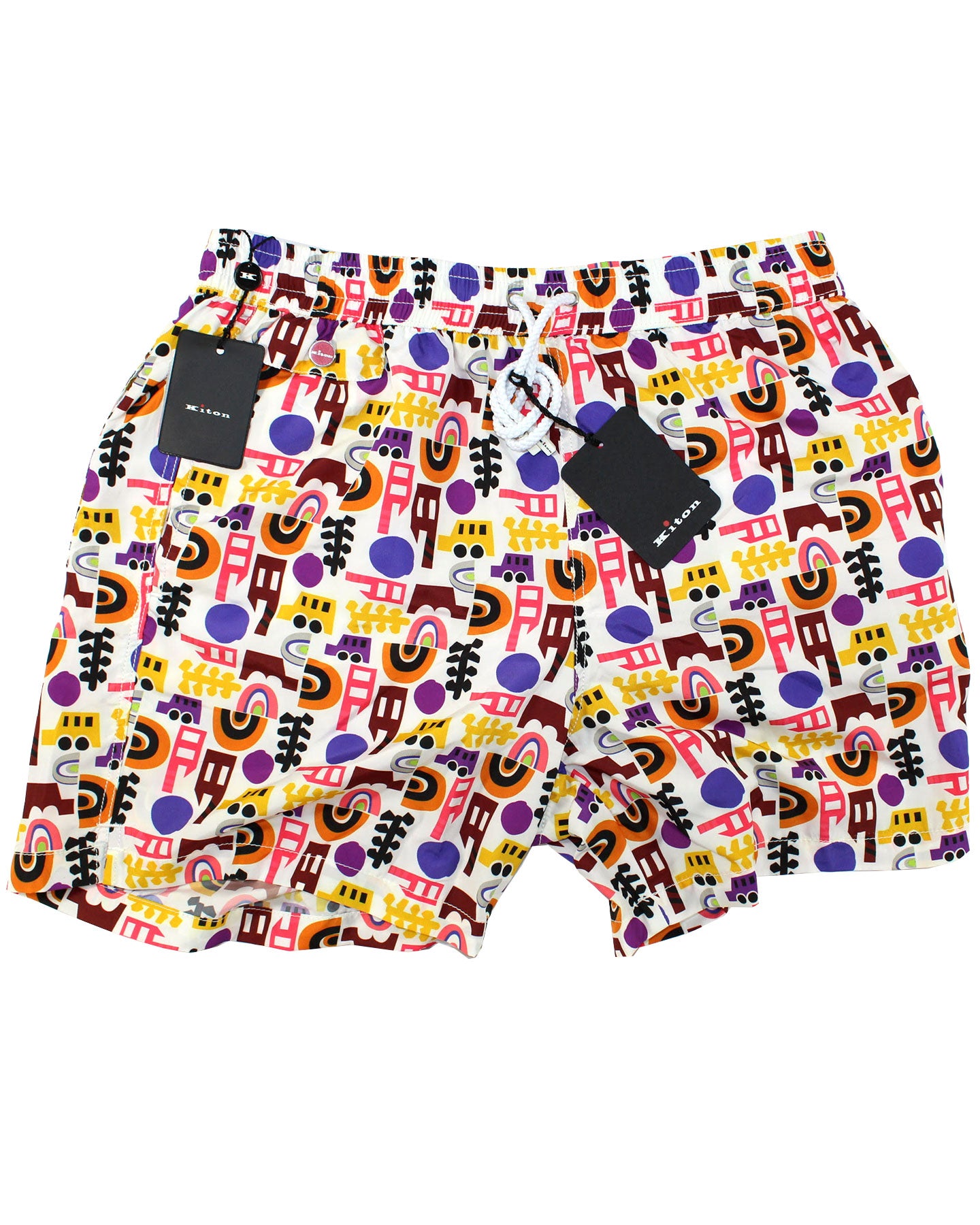 Kiton Swim Shorts L White Multi Color Novelty - Men Swimwear