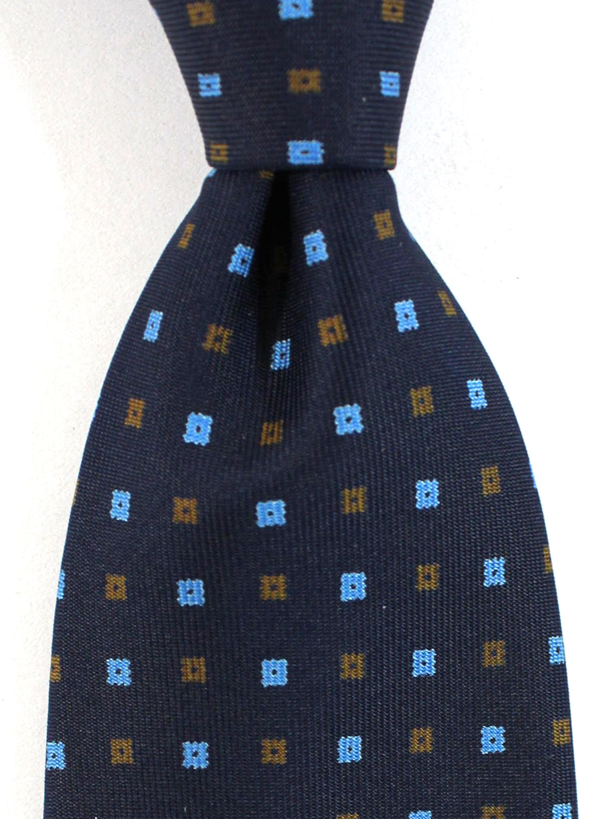 E. Marinella Silk Tie Navy Blue Brown Geometric