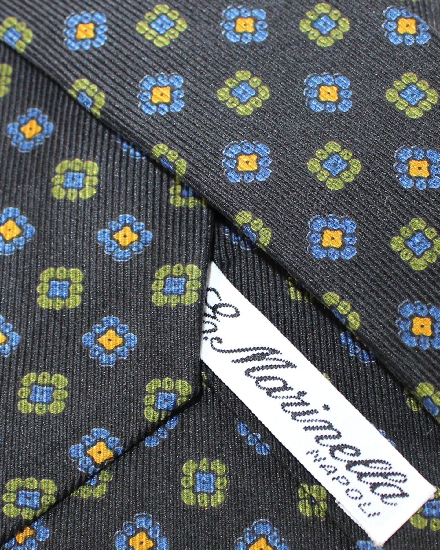 E. Marinella Silk Tie Navy Green Medallions