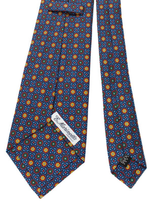 E. Marina Silk Tie Dark Blue Brown Design - Wide Necktie