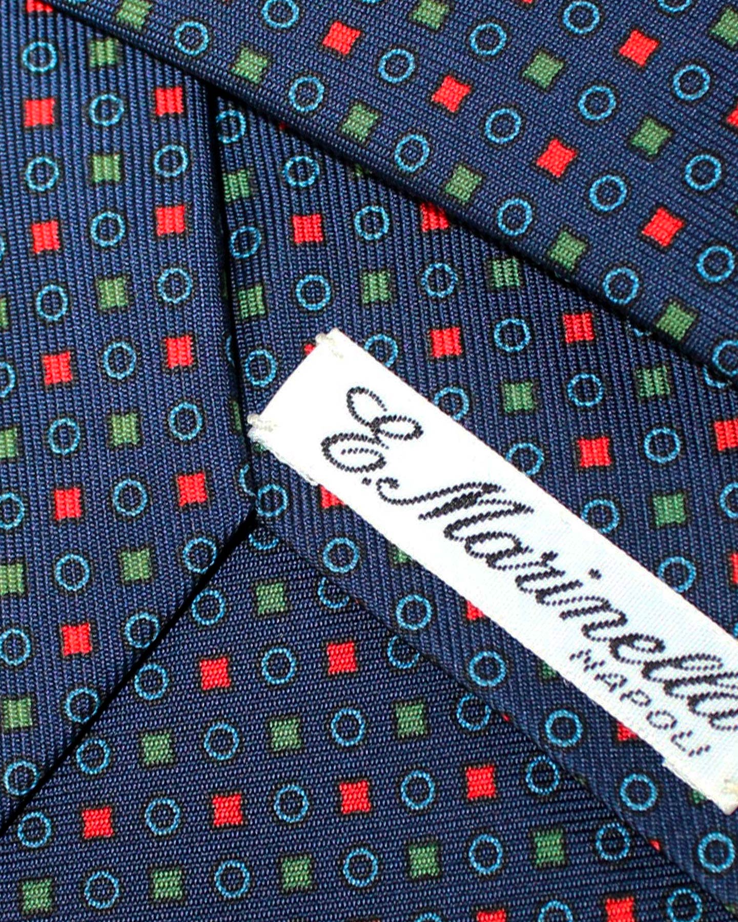 Marinella Silk Tie Classic Navy Green Red Geometric