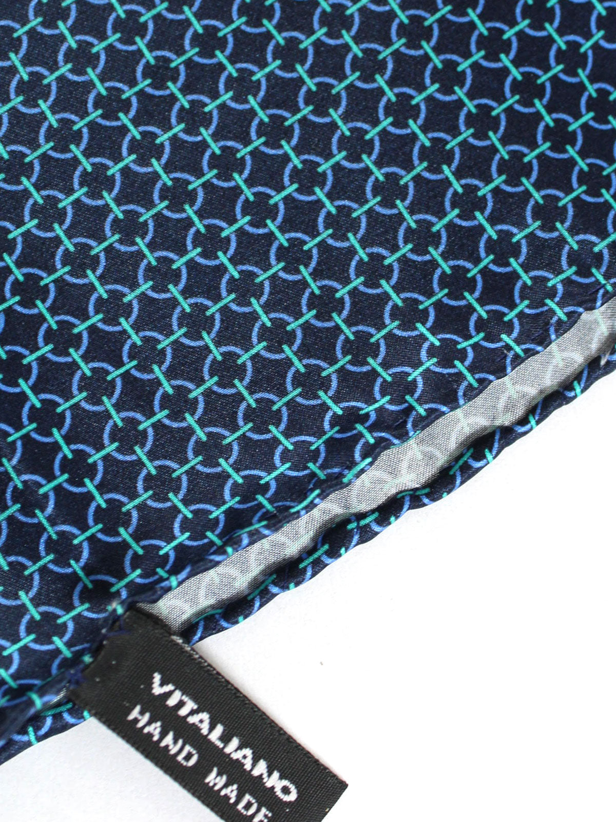 Vitaliano Pancaldi Pocket Square Black Blue Aqua Geometric