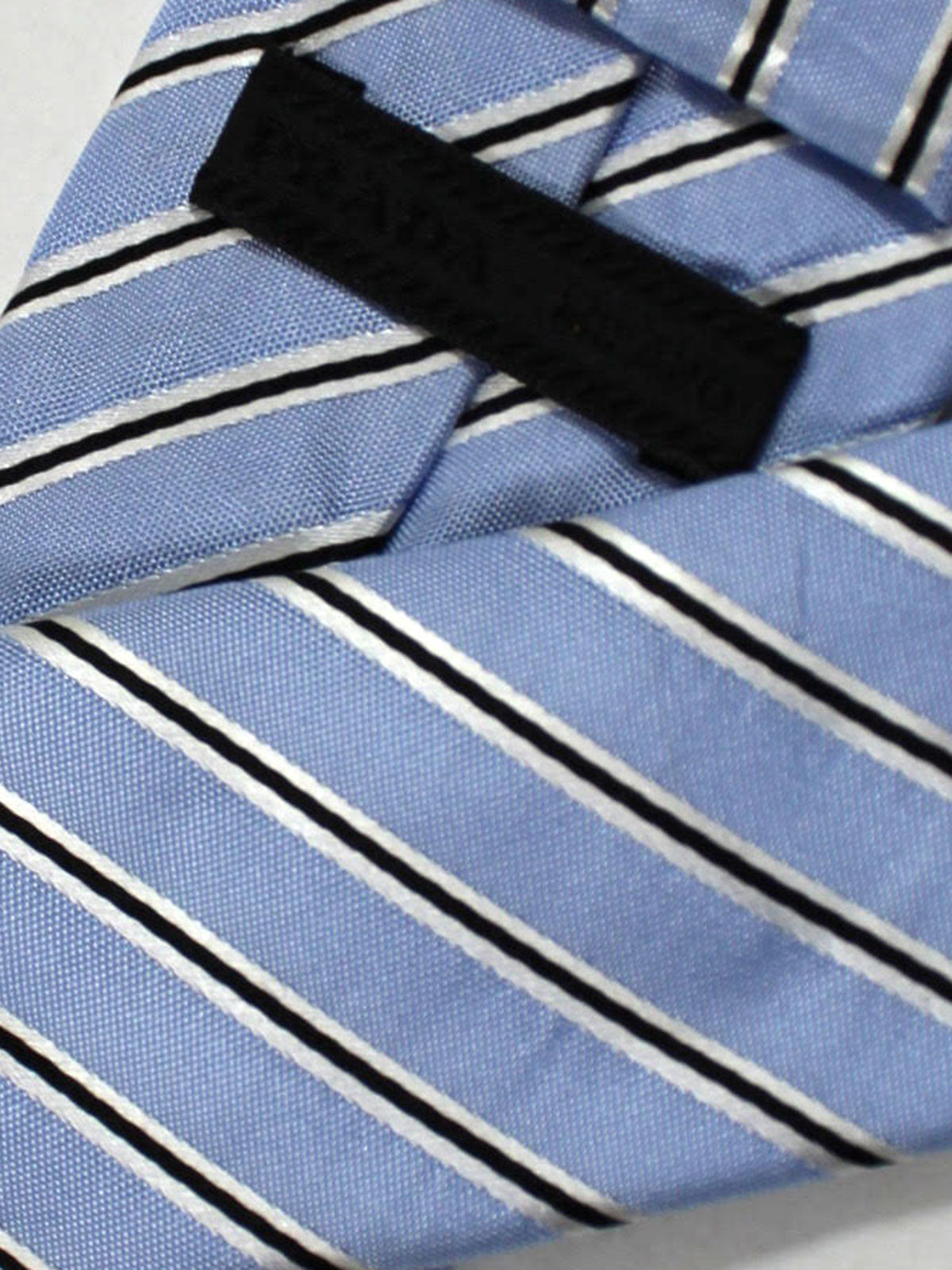 Prada Necktie Sky Blue Black Silver Stripes Design - Skinny Tie