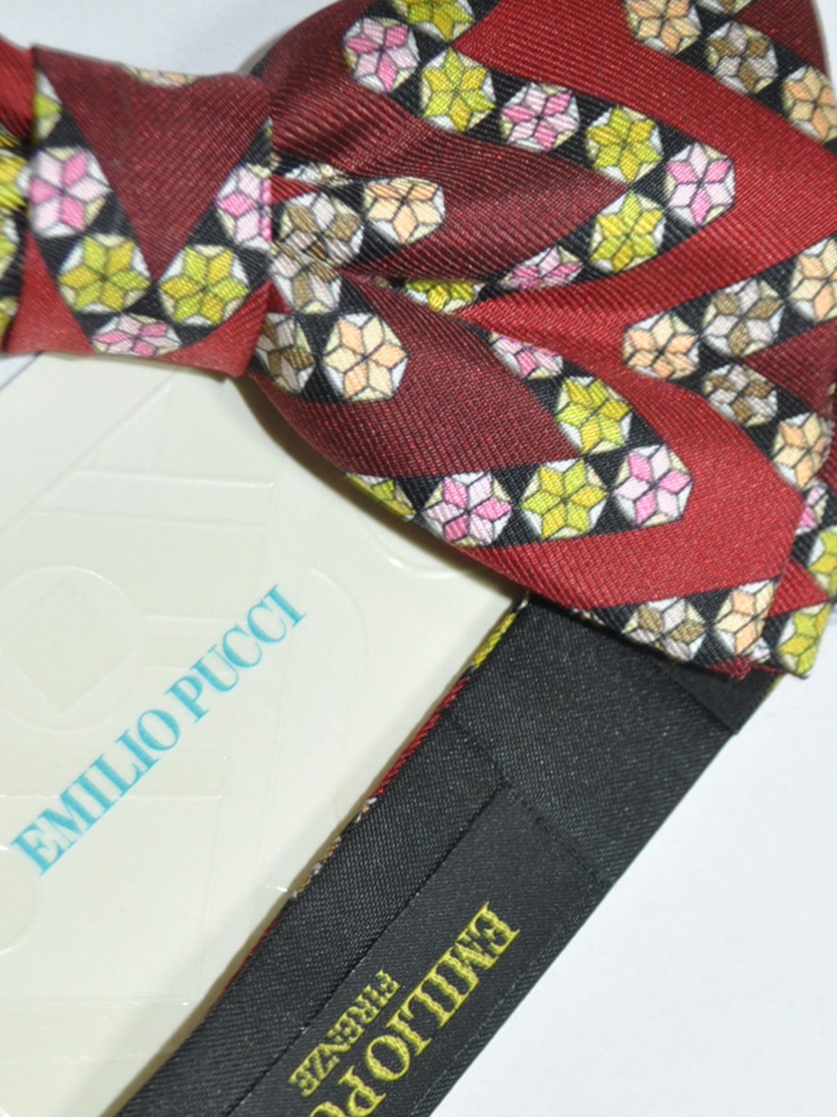 Emilio Pucci Cummerbund  Bow Tie Set Maroon Herringbone Pink Lime