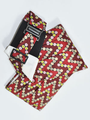 Cummerbund Bow Tie Set Maroon Herringbone Pink Lime