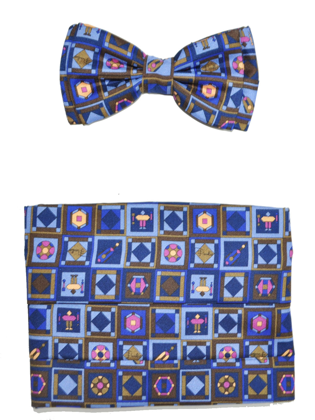 Emilio Pucci Cummerbund  Bow Tie Set Navy Brown