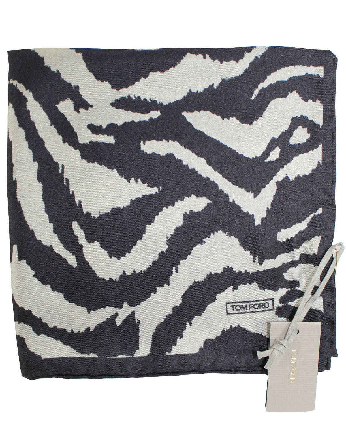 Tom Ford Pocket Square Silver Black Tiger Print