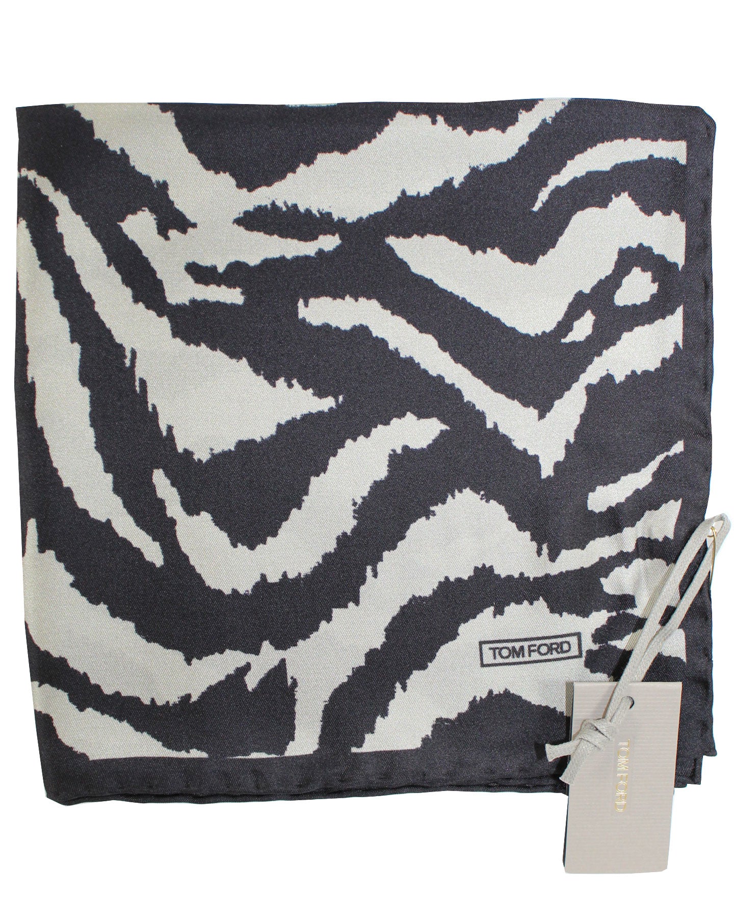 Tom Ford Pocket Square Silver Black Tiger Print