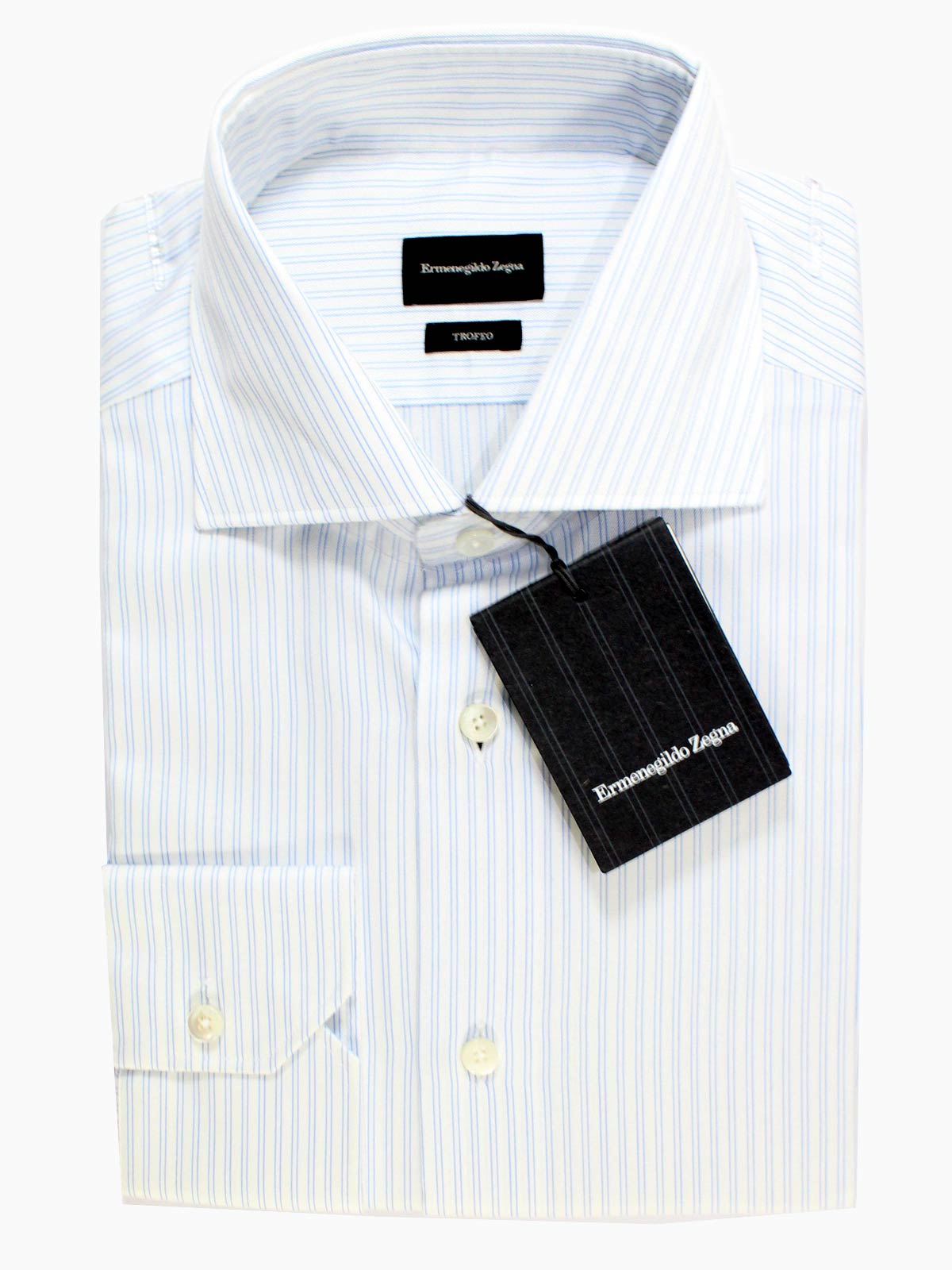 Ermenegildo Zegna Dress Shirt Trofeo - White Blue Stripes 