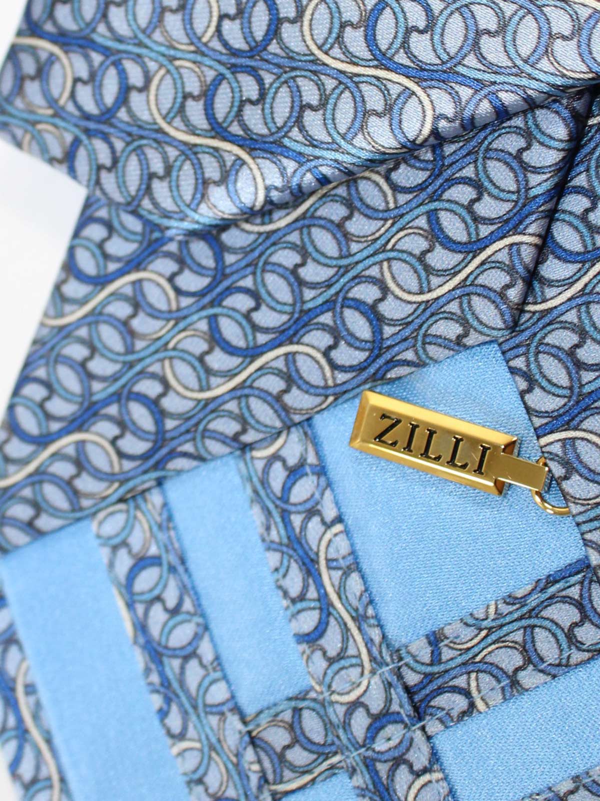 Zilli Silk Tie Gray Blue Geometric Design - Wide Necktie